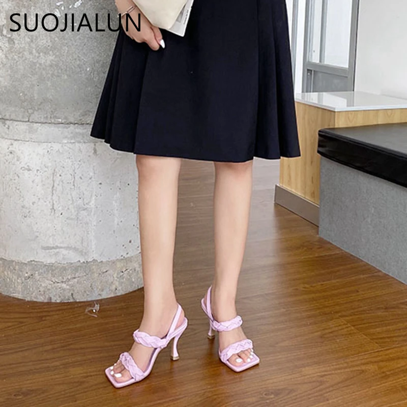 SUOJIALUN/модные брендовые женские босоножки Элегантные туфли лодочки на высоком