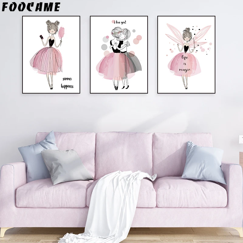 Девочка Розовая Юбка танцующие крылья рандомные Детские Мультяшные плакаты и