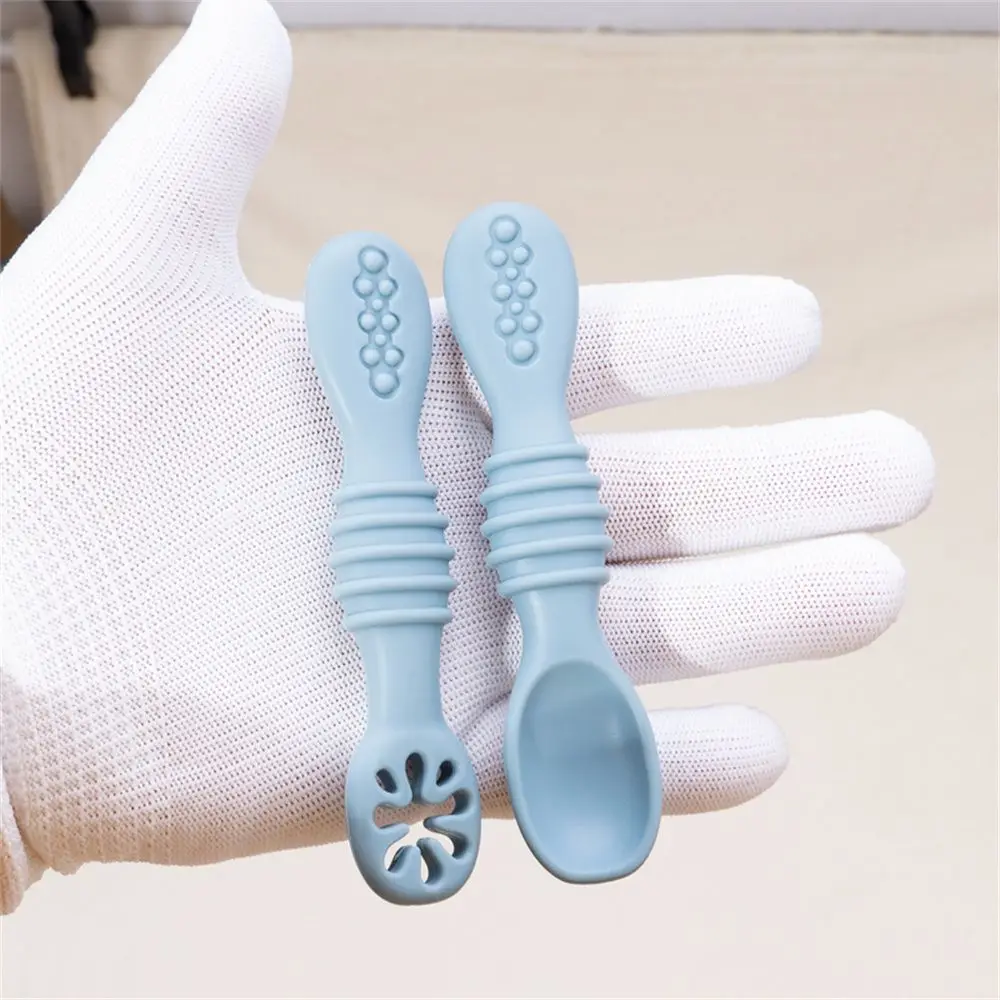 

2Pcs/Set Baby Spoon Silicone Teether Toy Learning Feeding Scoop Training Utensils Newborn Tableware Infant Learning Spoons
