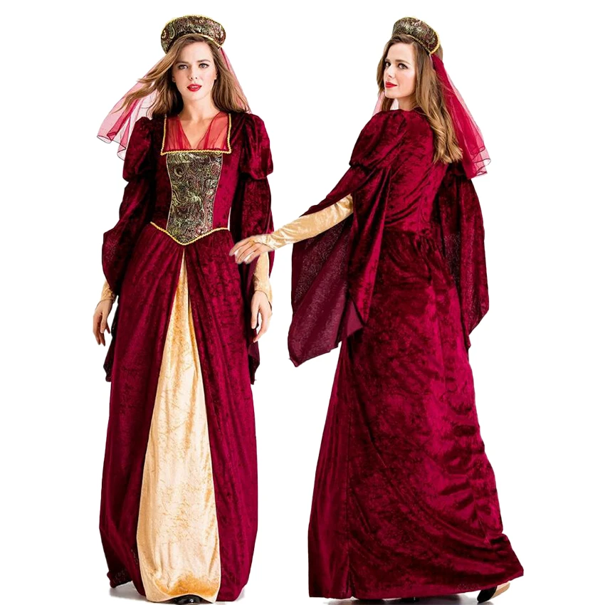 

Halloween Costumes New Medieval Cosplay Costume Women Renaissance Retro Palace Queen Dress Long Dress Halloweens Party Dress