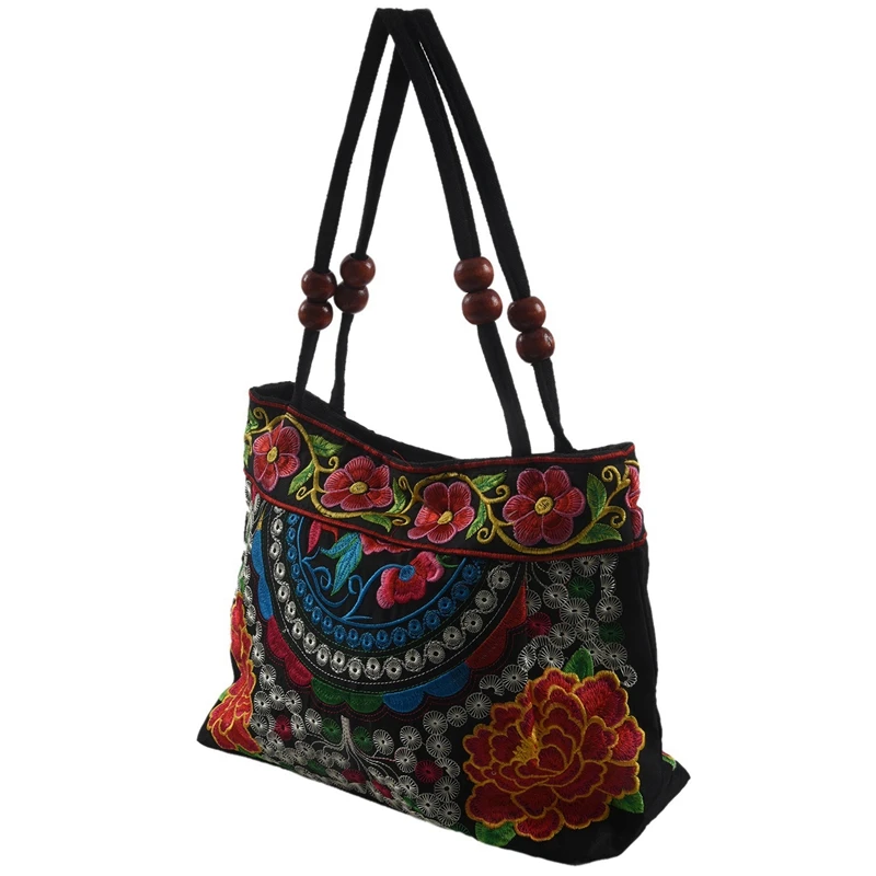 

2Pcs Chinese Style Women Handbag Embroidery Ethnic Handmade Flowers Cross-Body - Red Double Peony & Blue Peony
