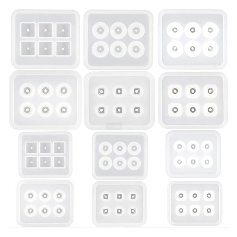 

12Pcs Round Square Faceted&Oval Beads Silicone Casting Molds Set for DIY Resin Pendant Earring Epoxy Craft Jewelry Tools