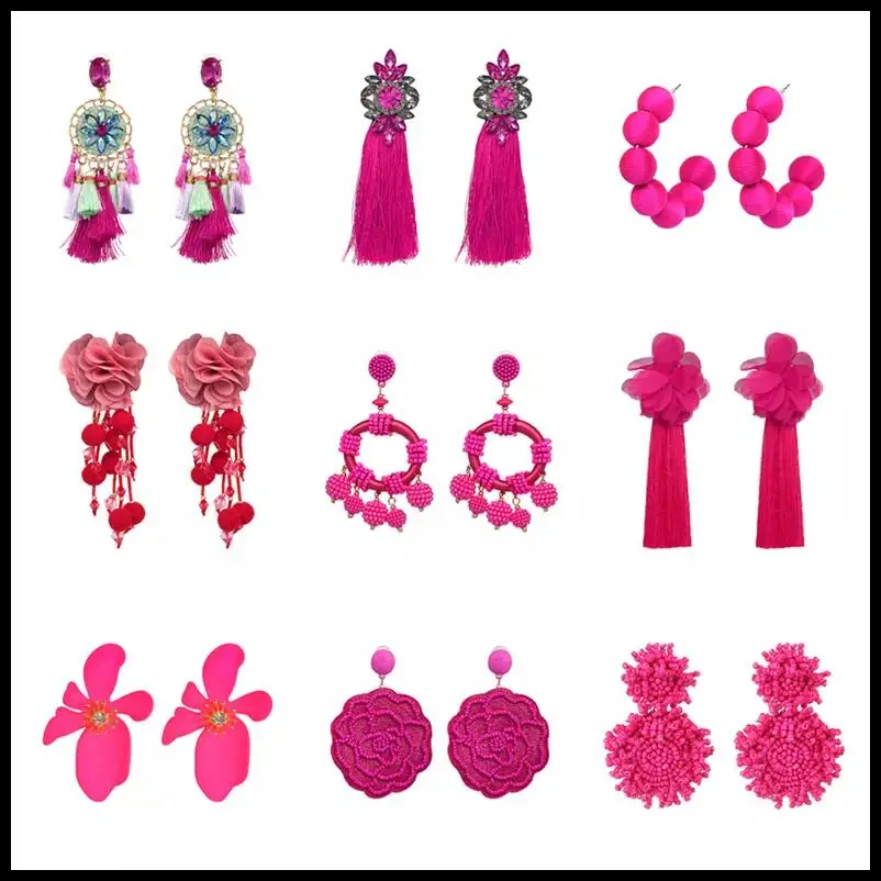 

JURAN Brand Ethnic Long Tassel Earrings Women Pink Collection Bohemia Geometry Drop Earrings Exquisite Party Jewelry Wholesale