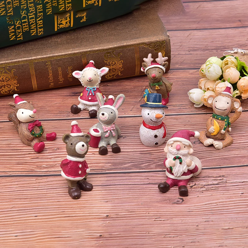 

1pc Santa Claus Snowman Figurine Christmas Model Resin Decorative Desk Doll Gifts