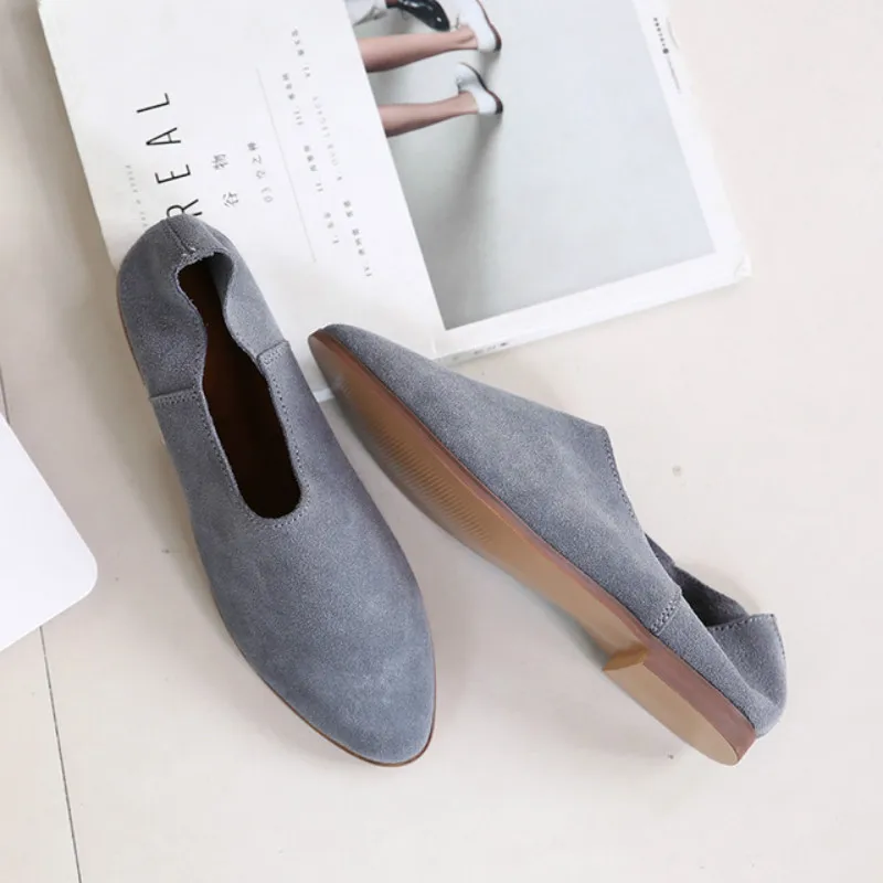 

Women flats shoes leather pointed toe flat platform simple nude color soft sole breathable autumn slip-on female footwear