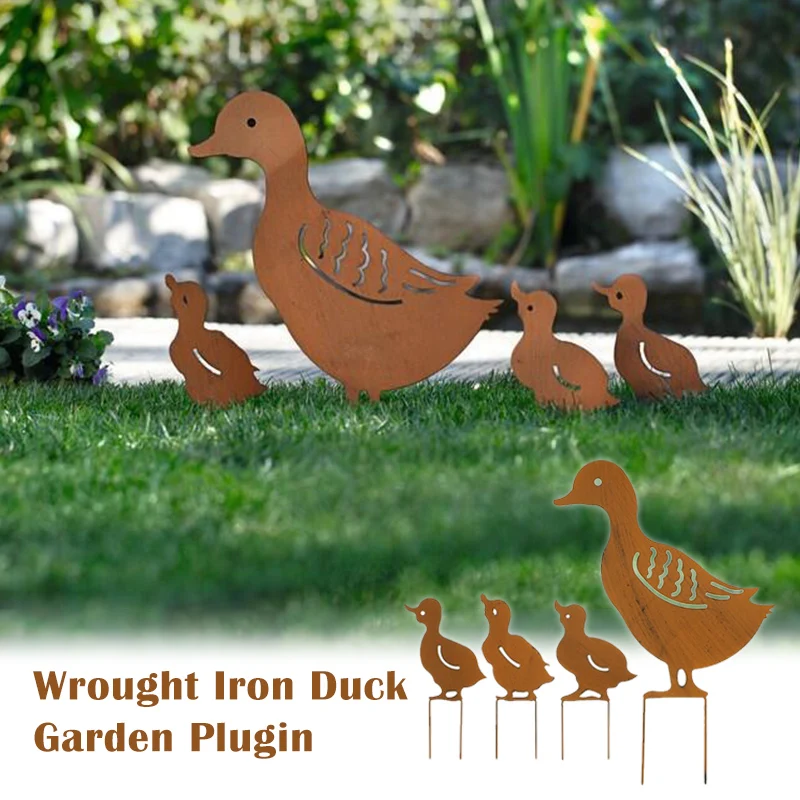 

4PCS/Set Metal Ducks Decorative Garden Stakes - Ducks Family Outdoor Silhouette Decoration Lawn Ornaments Gifts Set LBSh