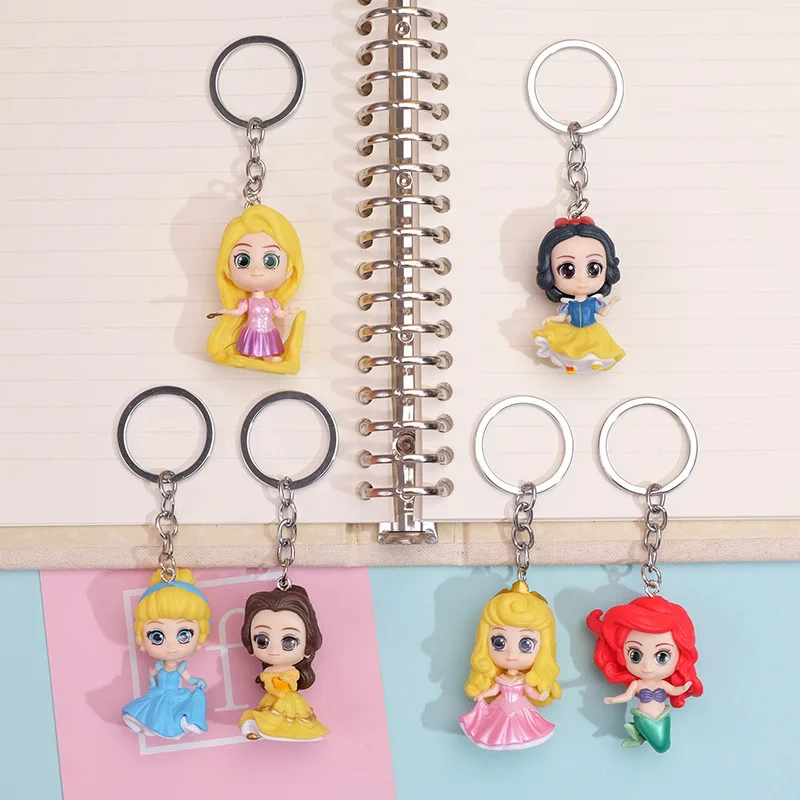 Disney Frozen Keychain Cute Mermaid Cinderella Rapunzel Doll Keyring Fashion Girl Bag Accessories Car Key Chain
