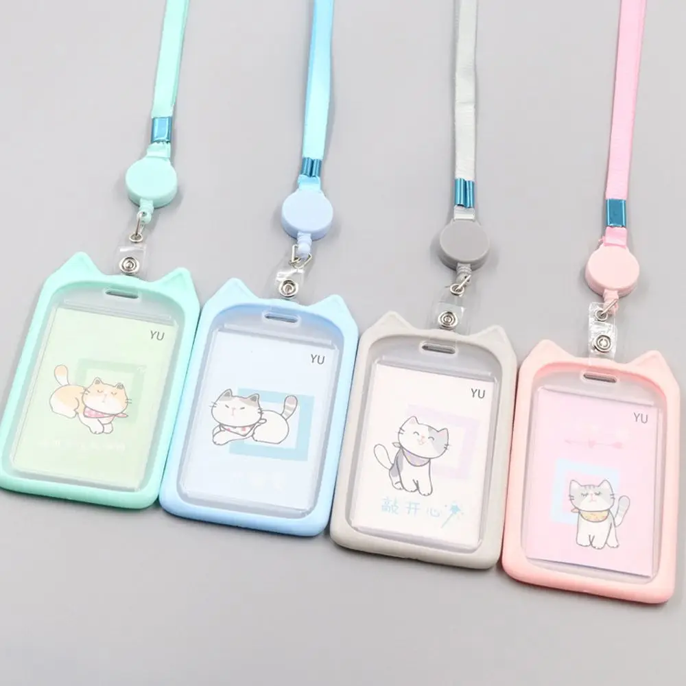

1Pcs Cute Cartoon Cat Retractable Reel Lanyard Bank ID Card Sleeve Card Holder Bus Card Case Credit Cover Case