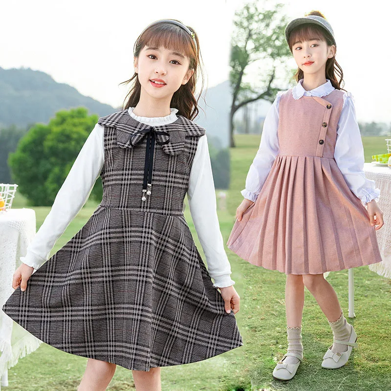 

Платье для девочек-подростков; Новинка 2022 года; Весенний комплект одежды для детей; Белая рубашка с длинными рукавами; Плиссированное плать...