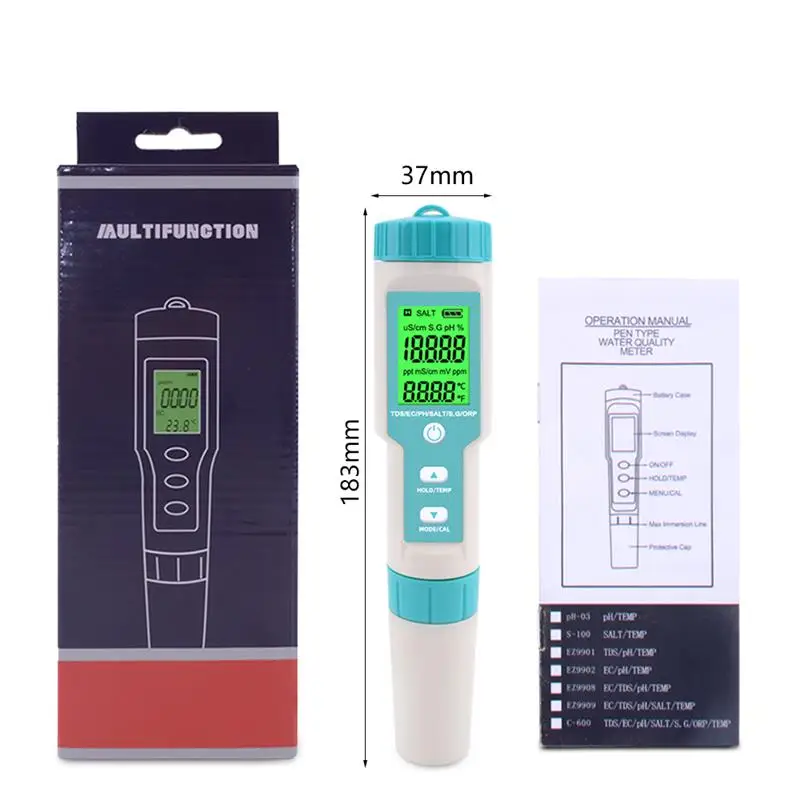 

7 in 1 PH/TDS/EC/ORP/Salinity /S.G/Temperature Meter C-600 Water Quality Tester for Drinking Water PH Meter with Backlight