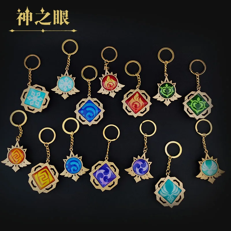 

Game Genshin Impact Vision Lnazuma Ganyu Keqing Wendi Xiao Keychain Luminous 7 Element Weapons Eye of Original God Toy KeyRing
