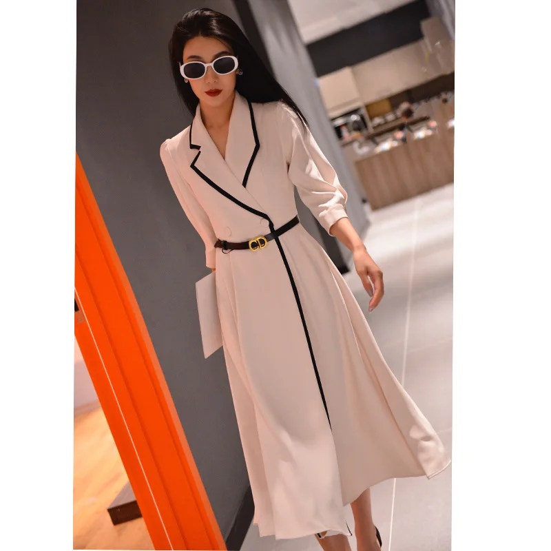 

Women's dress French elegant Hepburn temperament suit collar windbreaker dress thin commuting ol spring and summer