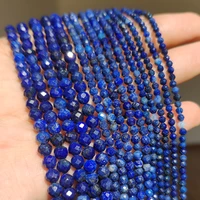 natural lapis lazuli bead faceted blue stone round loose diy beads for jewelry making handmade bracelet 15inch 234mm