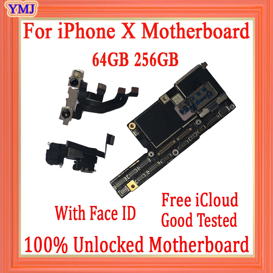 

Full chips 100% Tested No icloud For iPhone X Motherboard 64GB 256GB Original Unlock With/No Face ID logic board Support Update