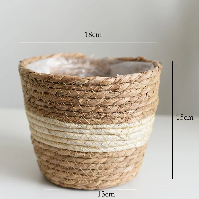 

Rustic Handwoven Straw Flower Pot Indoor Plants Container Laundry Picnic Toy Storage Basket Home Decoration