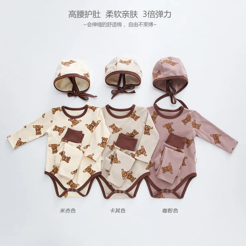 

3pcs Unisex Newborn Baby Boy Clothes Set Cartoon Bear Bodysuits+Pant+Hat Baby Girl Clothes Infant Clothing Sets Baby Homewear