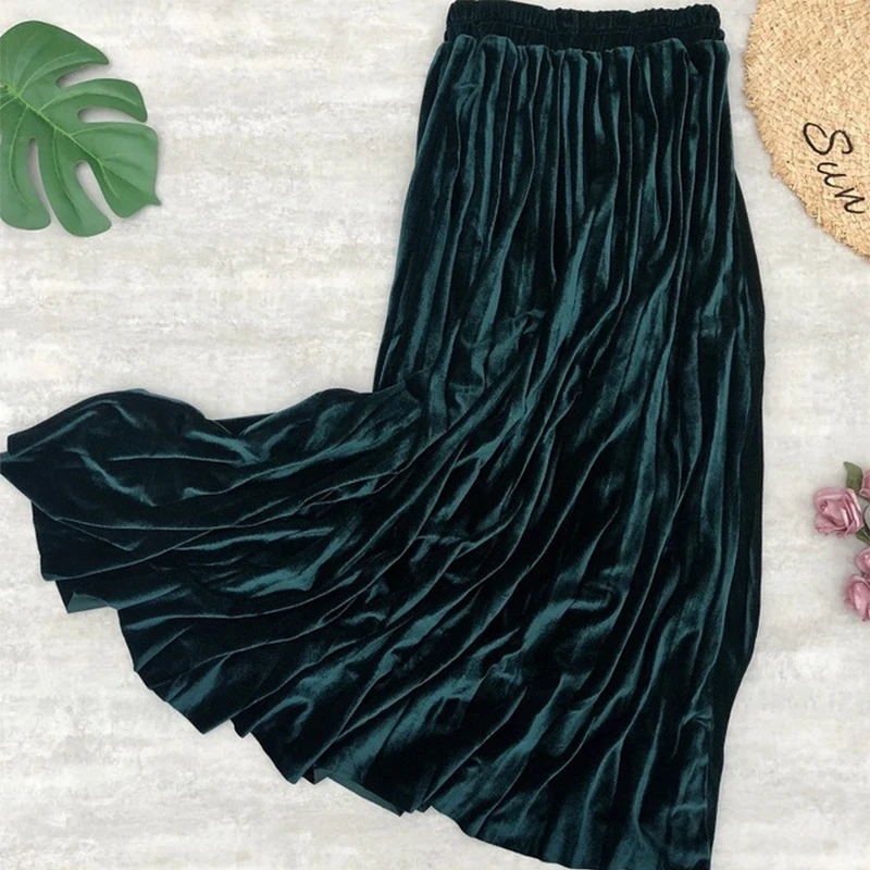 Женская бархатная длинная юбка Повседневная плиссированная с высокой талией
