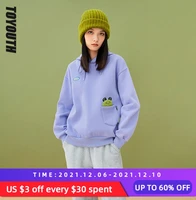 toyouth women sweatshirts with hat 2021 winter o neck loose hoodies frog embroidered cotton lined casual chic pullovers