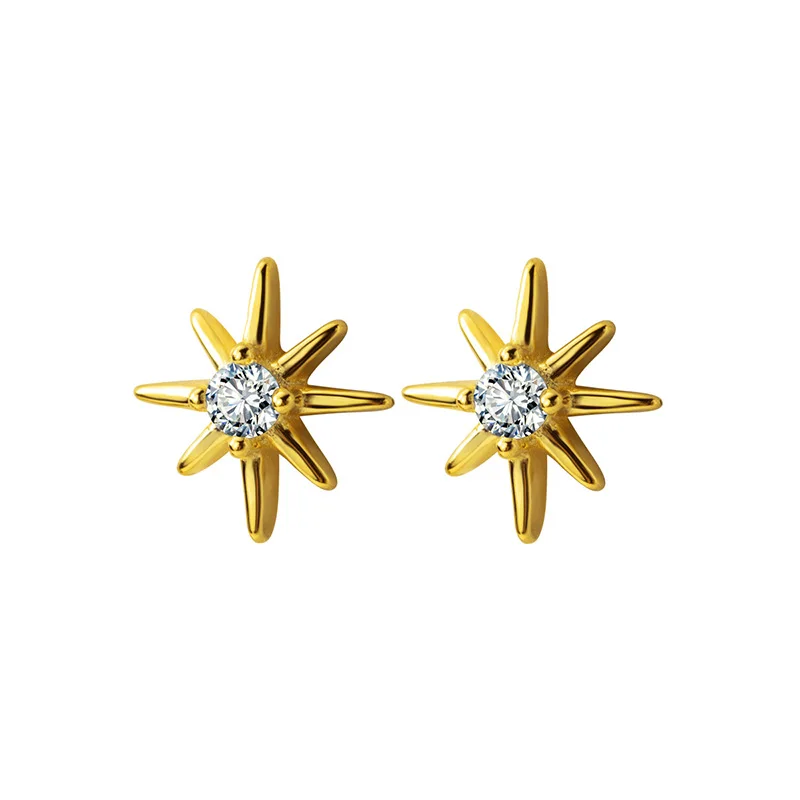 1Pair Gold Trusta, 925 пробы, серебряные серьги-гвоздики, Звездный луч, стиль, хорошее Настоящее серебро, ювелирное изделие на день рождения дочери, подарок DS1350 - Окраска металла: 1Pair Gold