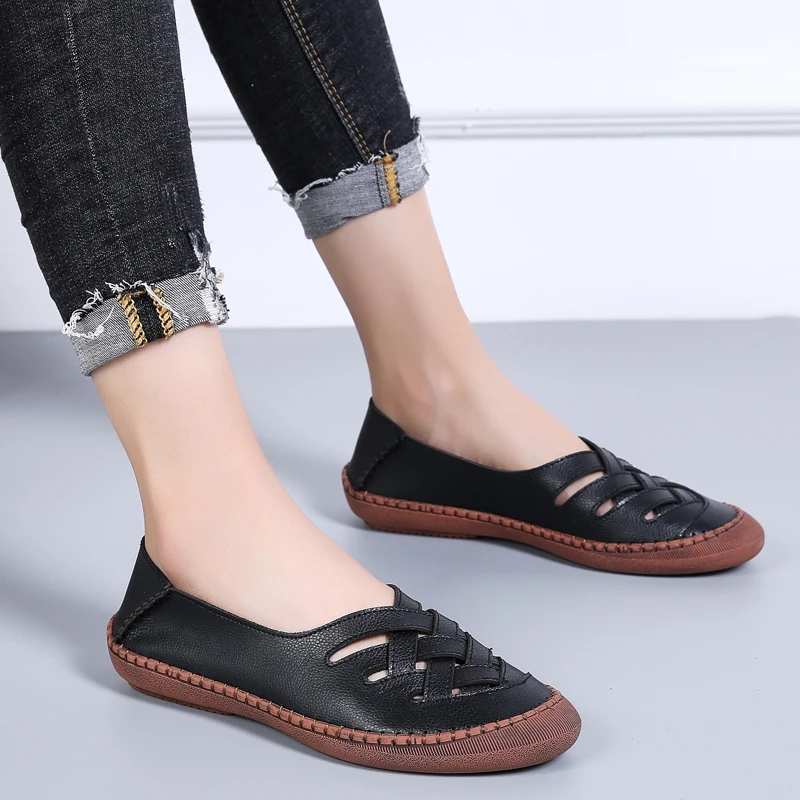 Мокасины женские из натуральной кожи туфли на плоской подошве заостренный носок