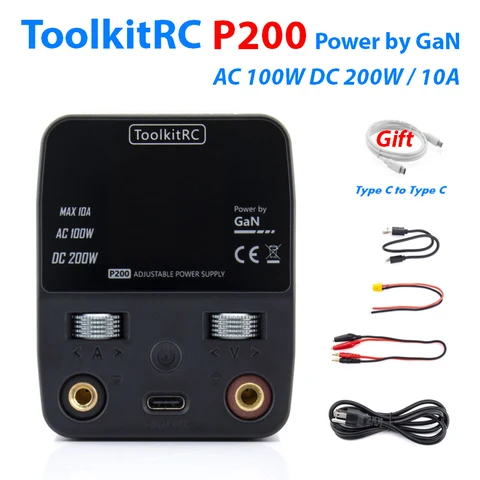 ToolkitRC P200 GaN источник питания AC100W DC 200W Max 10A выход с TypeC 65W выход Быстрая зарядка для iphone Sumsung