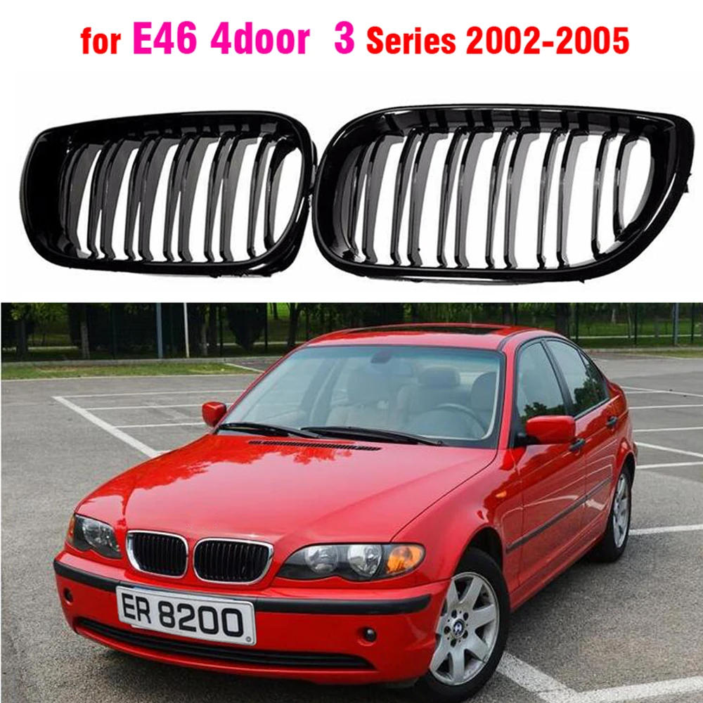 Front Center Bright Black Wide Kidney Hood Grille Grill For BMW E46 Saloon 4 Doors 3 Series 2002 2003 2004 2005 320i 325Xi 330Xi