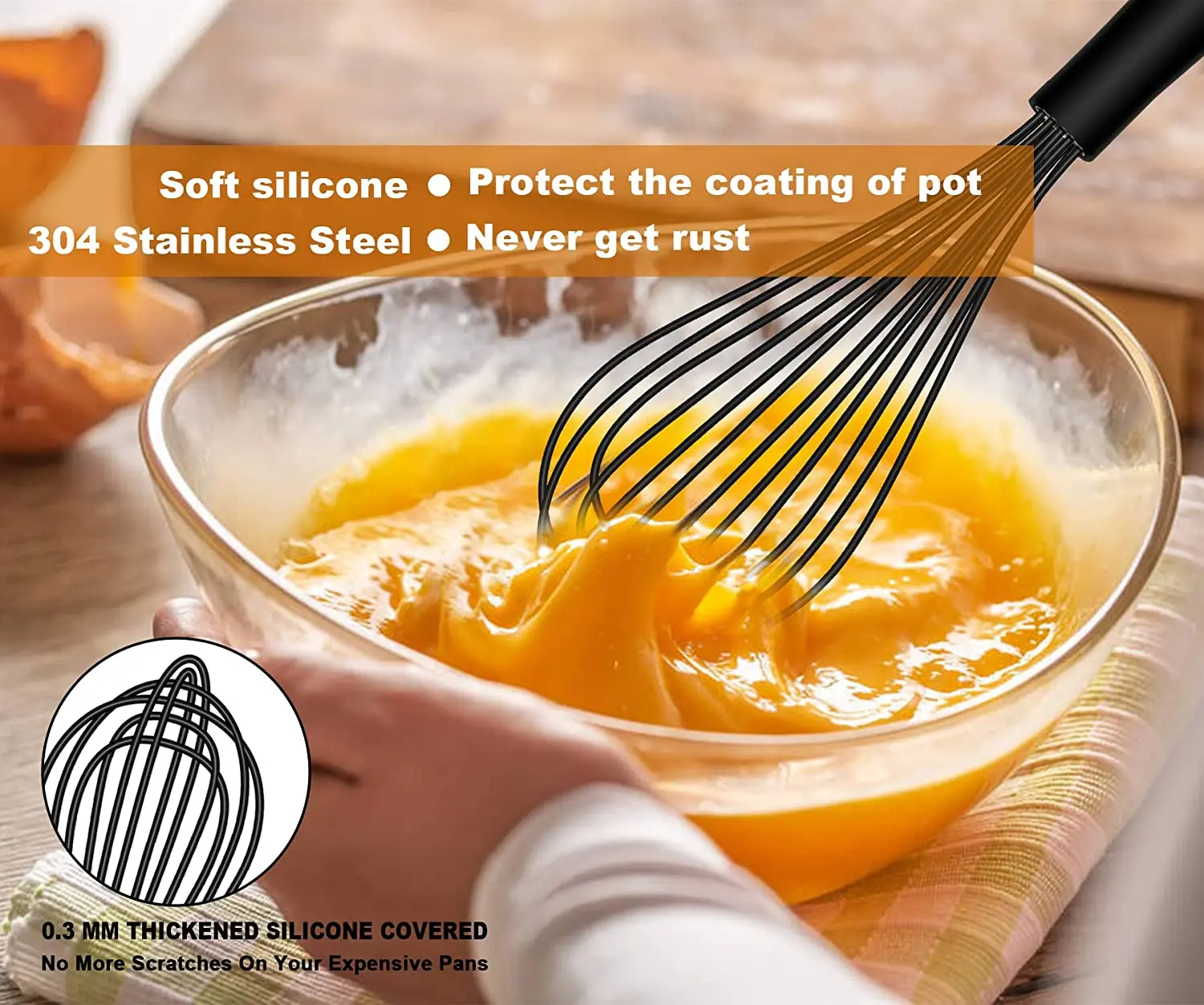 Walfos Silicone Whisk Stainless Steel Wire - Heat Resistant Kitchen Whisks For Non-Stick Egg Foamer Stirrer Tool | Дом и сад