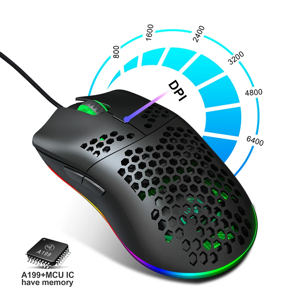 Игровая мышь J900 6400DPI регулируемая RGB программируемая механическая кнопка