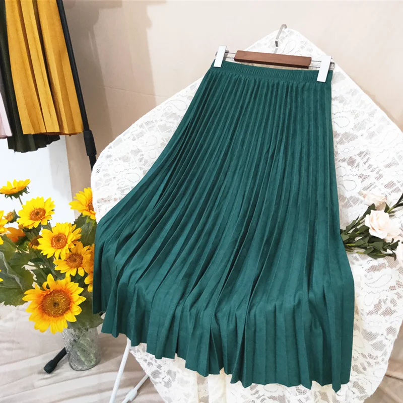 1881 плиссированная Женская юбка длинная осенне зимняя женская замшевая с высокой