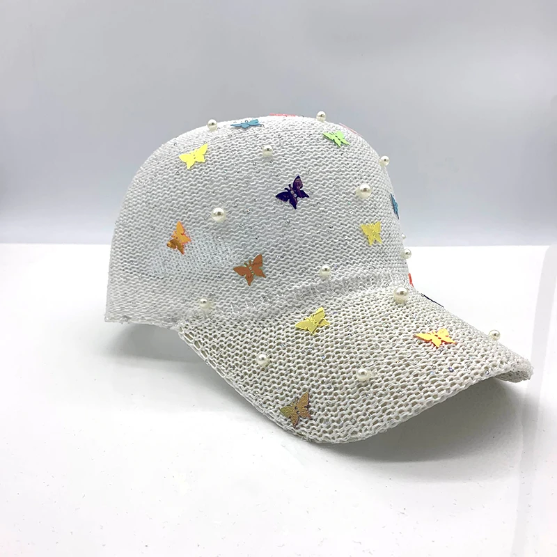 Brand baseball cap women breathable butterfly sequin mesh cap Snapback Bone pearl fashion ladies summer sun hat