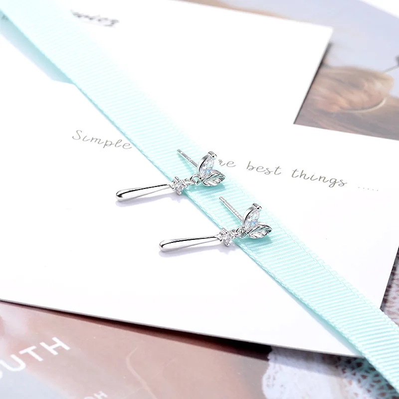 LicLiz 925 Sterling Silver Zircon Crystal Leaf Drop Earrings for Women Clear Black CZ White Gold Jewelry LE0628 | Украшения и