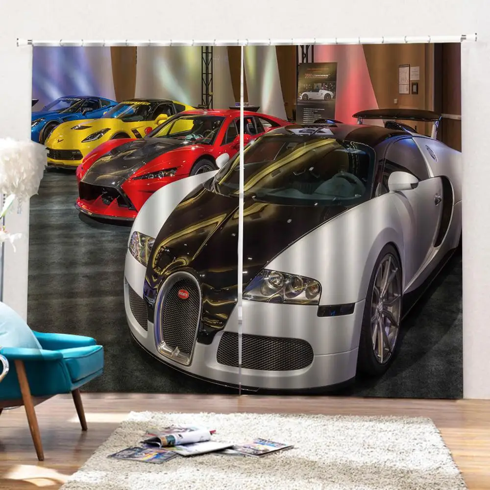 Custom Blue yellow red white Car Photo Curtain Digital Print For Living room Bedroom Blackout Drapes Sets (Left and Right Side) | Дом и сад