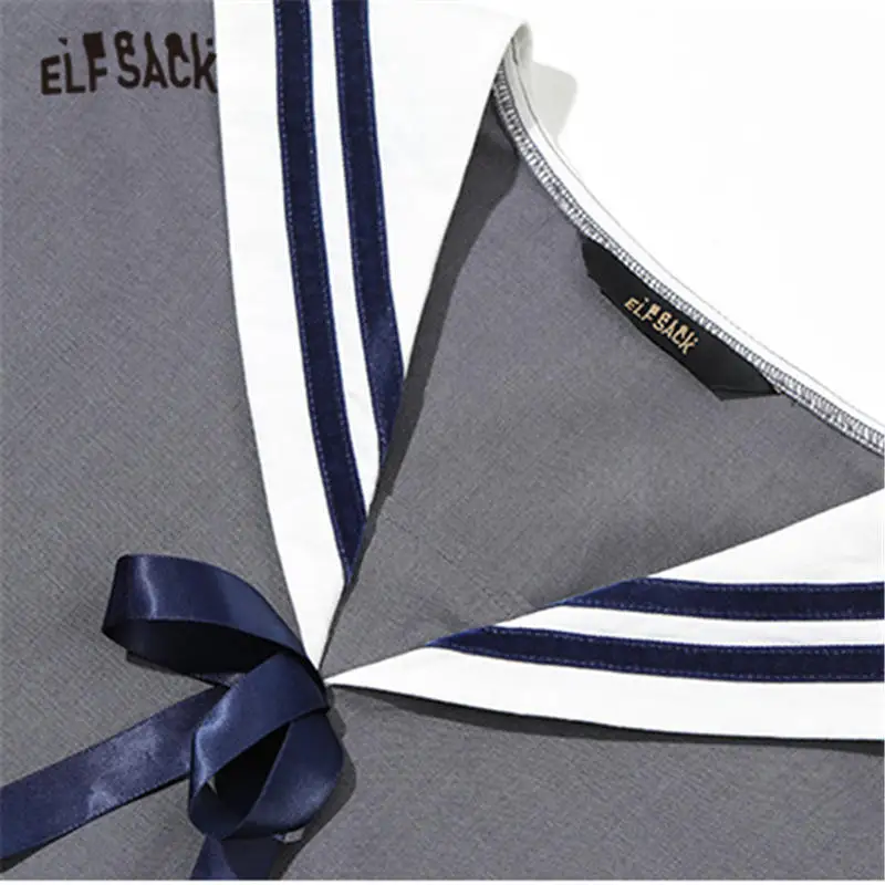ELFSACK Gray Colorblock Casual Women Sailor Matching Sets 2020 Summer ELF Feminism Korean Ladies JK Uniform Two Piece Suits