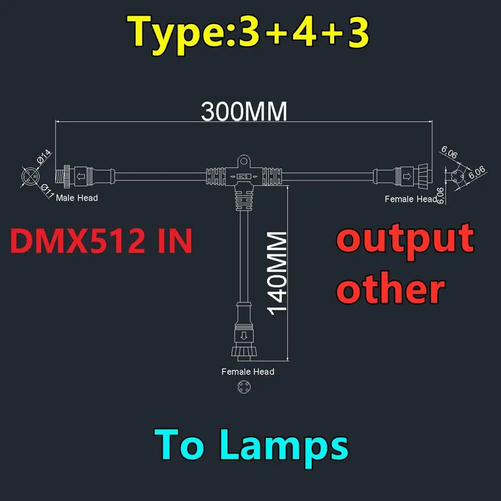 2 ядра 3 4 T тип DMX512 системный соединитель линии AW17 для источника питания AW22