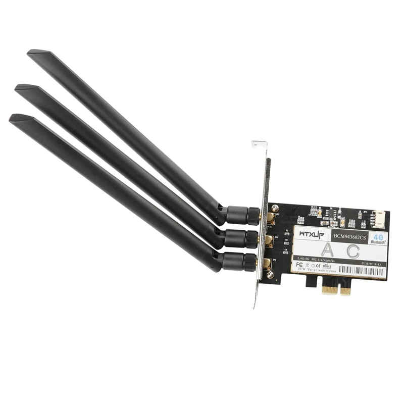 

WTXUP 2.4G+5G Dual Band 1750Mbps 3 Antenna Bluetooth 4.0 PCI-E Desktop Built-in Wireless Network Card for Black Apple MAC