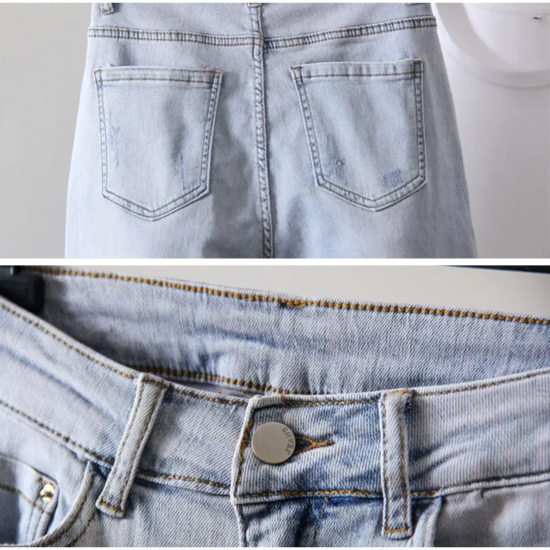 Размер плюс проблемная Многоцветная Картина с манжетами капри джинсы 4XL Летняя