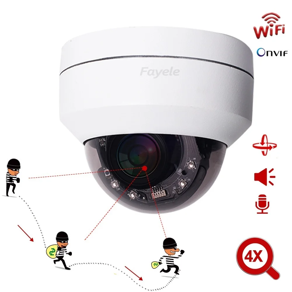 

Купольная PTZ-камера домашняя, H.265, ИК, 2 МП, HD, Wi-Fi, 1080P