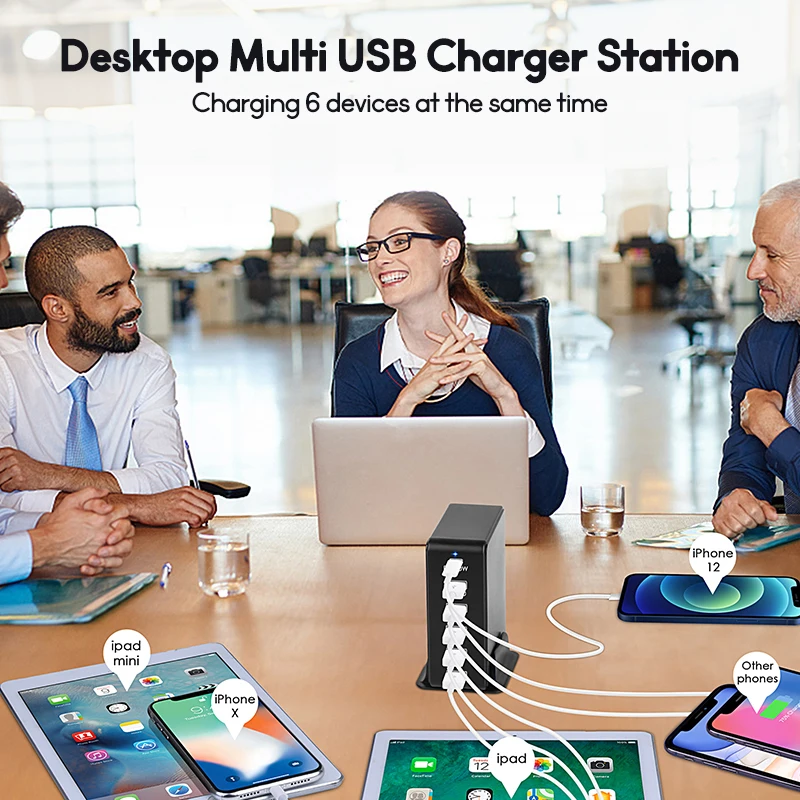 

6 Ports Quick Charge QC3.0 USB Charger Adapter HUB Charging Station 20W PD Fast Charger For iPhone 12 pro 11 iPad Tablet Samsung
