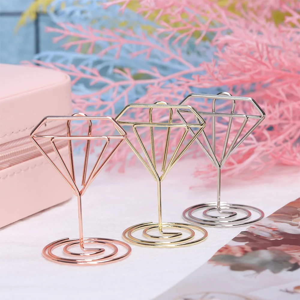 

Decoration Metal Place Card Holder Clamps Stand Photo Clip Wedding Party Desktop Table Number Stand Romantic Heart Diamond