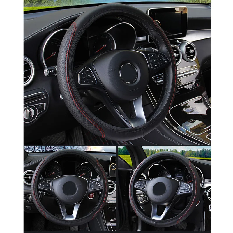 

Decor Steering Wheel Cover 1pc Leather Car Protector Anti-Slip Breathable