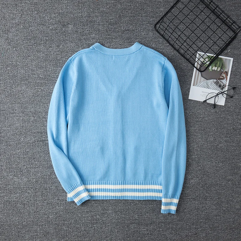 

Japanese school uniform Embroidered College Style Japanese Cartoon Cute JK Uniform Stripes Knitted Cardigan