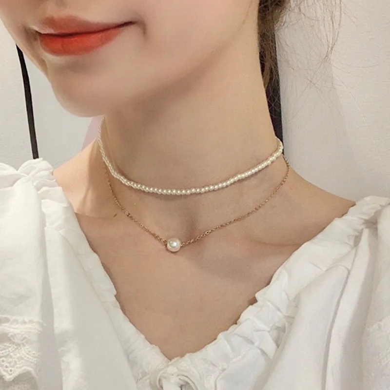 Ожерелье Choker Fairy Korean Style с подвеской из имитационных жемчужин для женщин с геометрическими элементами и характером YN1673.