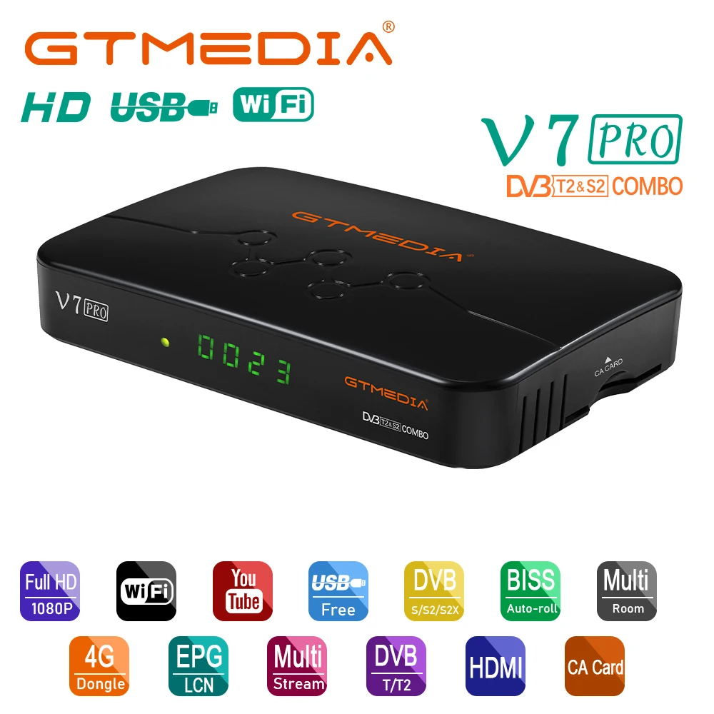 

Satellite TV Receiver,GTMEDIA V7 Pro,DVB-S/S2/S2X+T/T2,Decoder CA Card,Built-in WIFI TV Box,H.265 Biss Key Youtube PK V7 PLUS