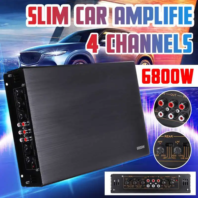 

6800W Car Audio Amplifier 4 CH 5.0 bluetooth Audio HiFi Amplifier Stereo 12V/220V AV Amp Speaker Support 4 Microphone Reverb