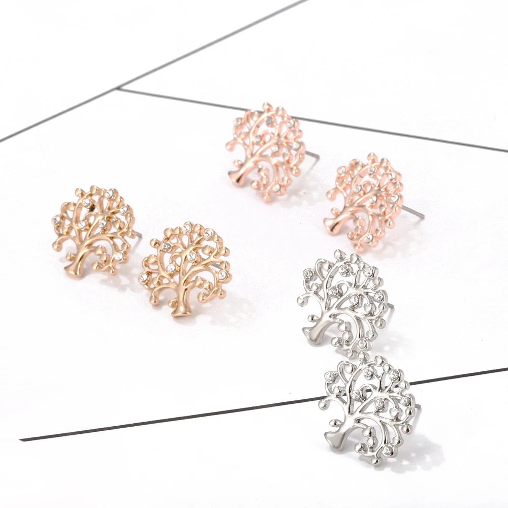 Модные серьги гвоздики с изображением дерева жизни очаровательные свадебные