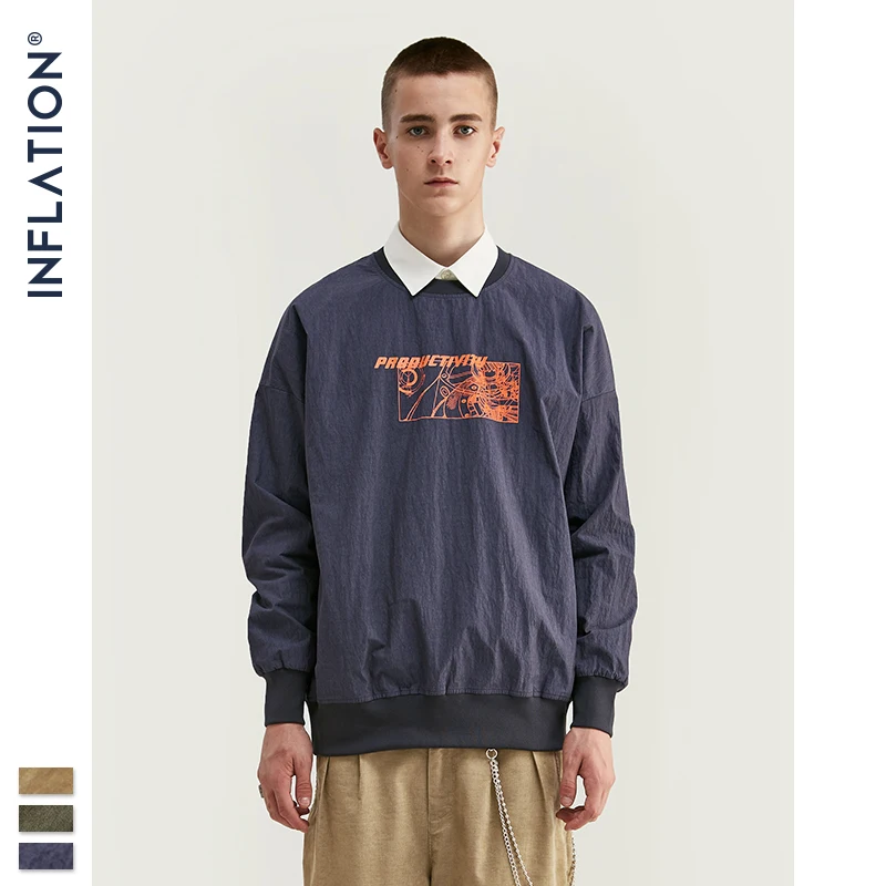 INFLATION DESIGN Autumn Men Thin T-shirt Solid Long Sleeve T-Shirt Crew Neck Streetwear Loose Fit Casual 9713W | Мужская одежда
