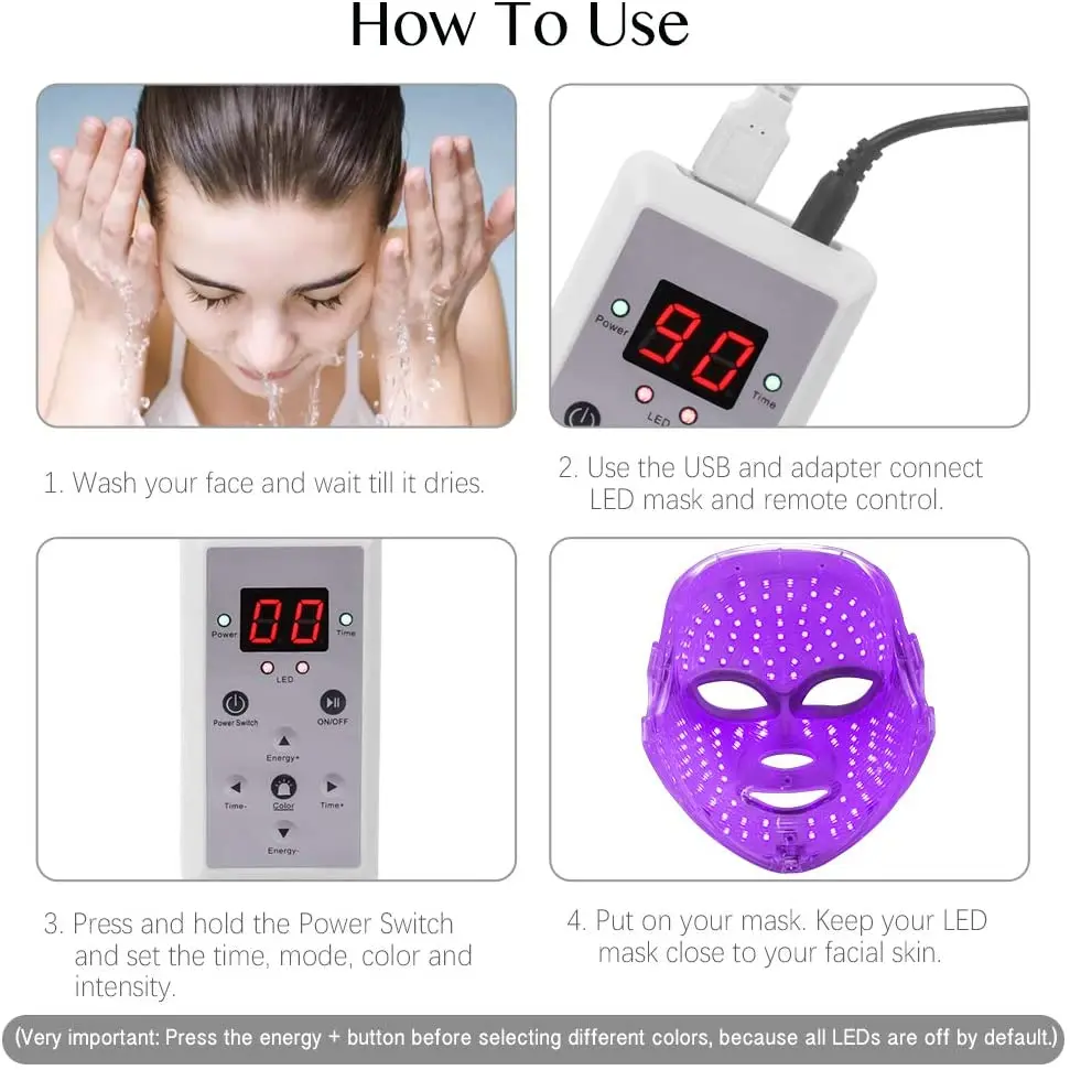Beauty Photon LED Facial Mask Therapy Gold 7 Colors Light Skin Care Rejuvenation Wrinkle Acne Removal Whitening Face Spa | Красота и