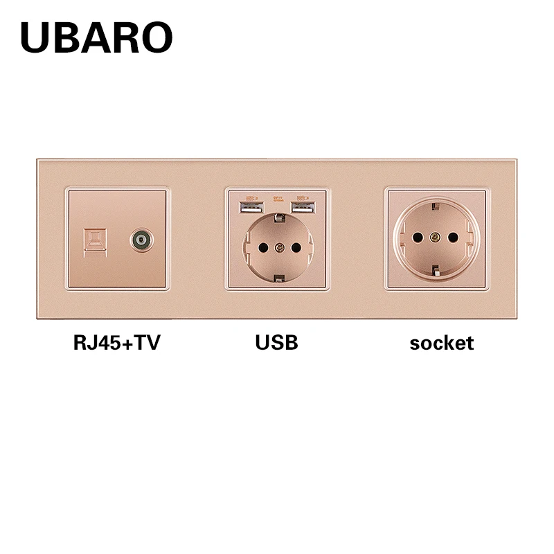 Настенная розетка UBARO ЕС Россия RJ45 RJ11 TV HDMI с черной закаленной стеклянной рамкой