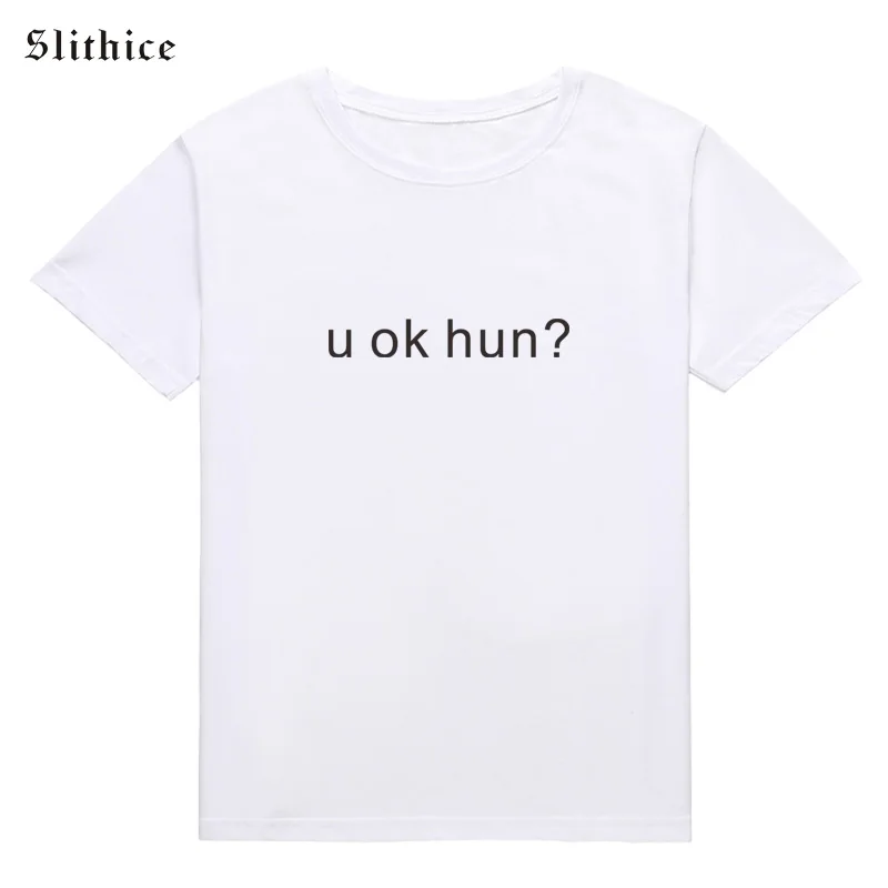 Slithice u ok hun? Забавные футболки для женщин белые с буквенным принтом хипстерская