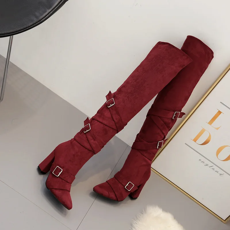 Женская обувь 2019 г. Теплые женские зимние сапоги тонкие на высоком толстом